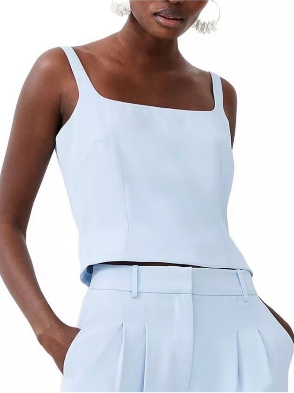 French Connection Harry Suiting Square-Neck Crop Top - Cashmere Blue NWT